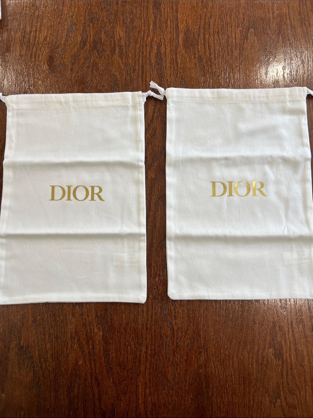 Dior White Drawstring Pouches with Gold Logo for shoes (Pair)